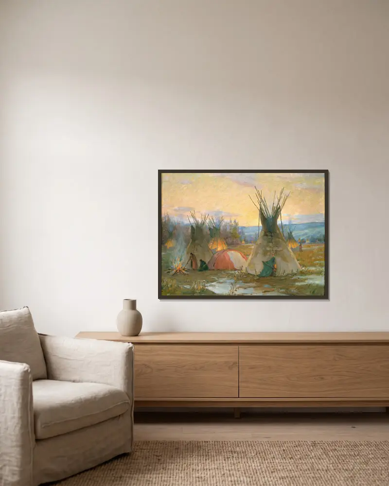 Vorbereitungen für das Medizinschweißbad von Joseph Henry Sharp gerahmt an einer Wand
