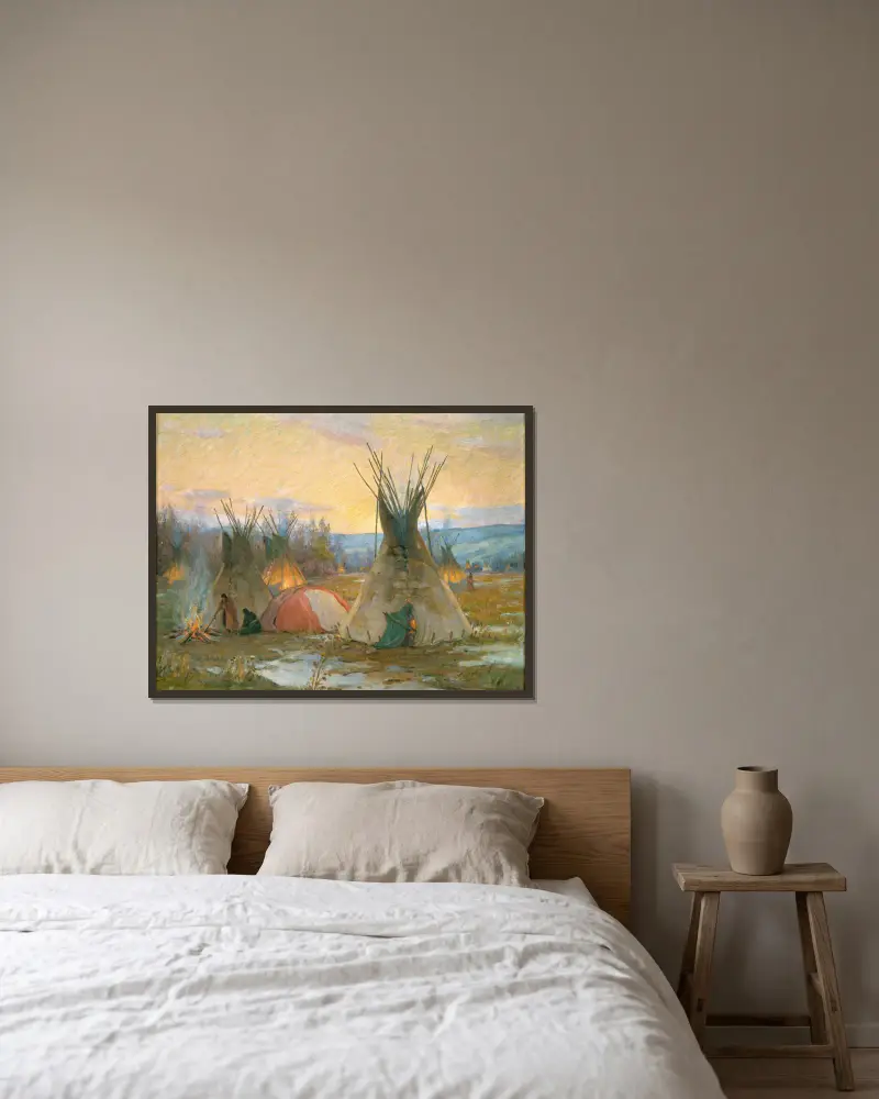 Vorbereitungen für das Medizinschweißbad von Joseph Henry Sharp gerahmt an einer Wand