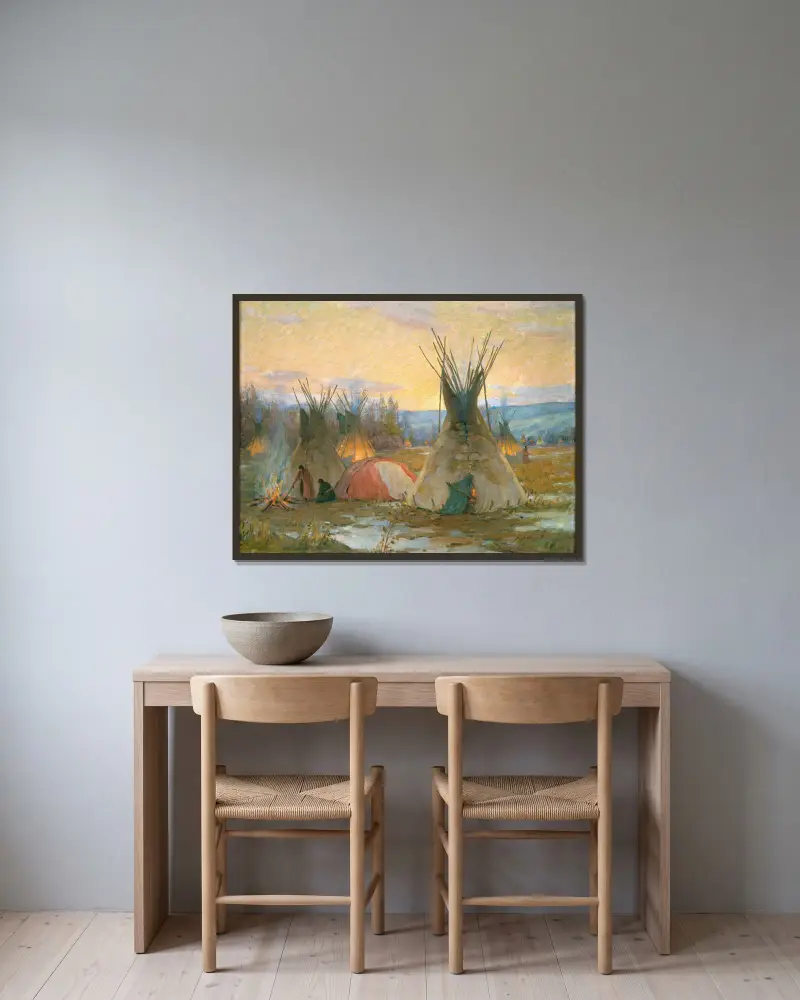 Vorbereitungen für das Medizinschweißbad von Joseph Henry Sharp gerahmt an einer Wand