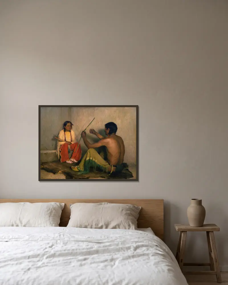 Přerušený luk, Joseph Henry Sharp v rámu na stěně
