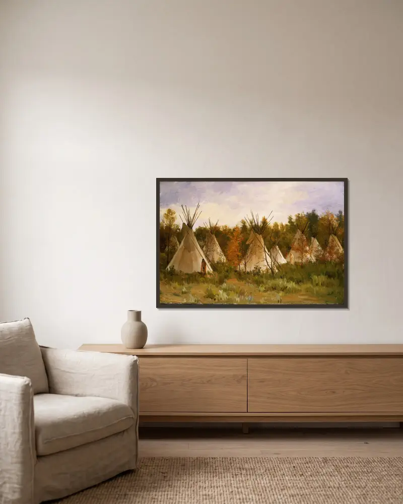 Das Sommerlager von Joseph Henry Sharp gerahmt an einer Wand