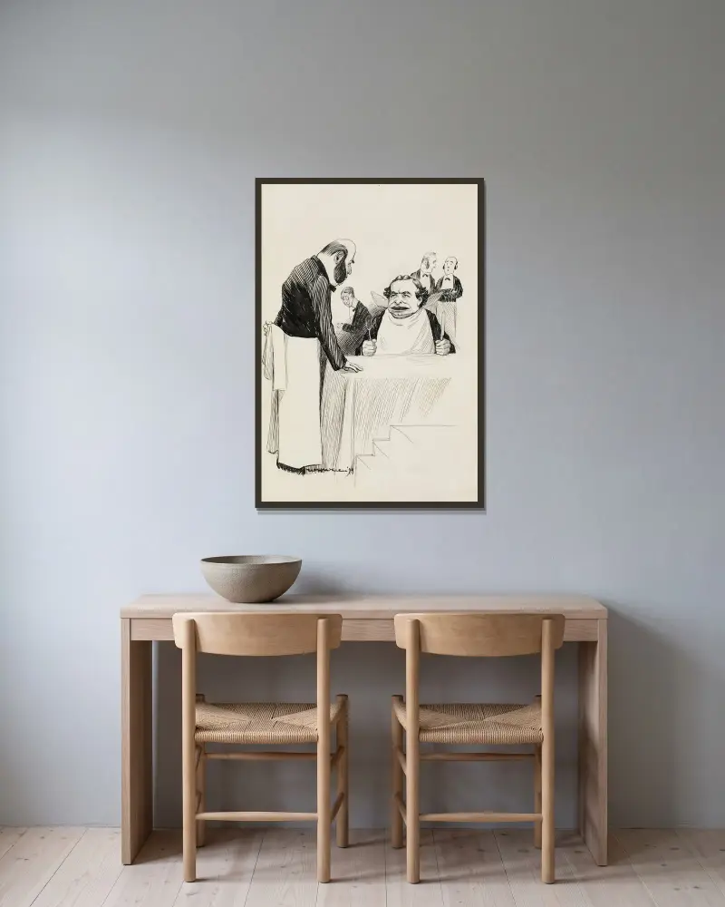 Ein Mann sitzt an einem Tisch in einem feinen Restaurant von William Henry Walker gerahmt an einer Wand