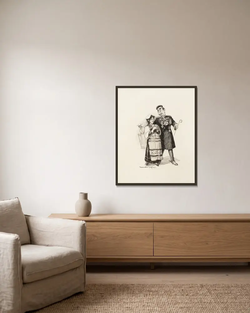 Ein Soldat umwirbt eine Frau von William Henry Walker gerahmt an einer Wand