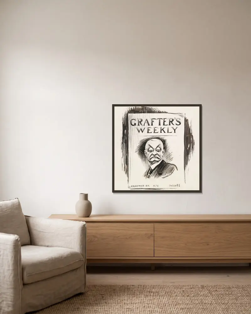 Okładka magazynu „Grafter’s Weekly”, wydawnictwo Grafter Co., Nowy Jork, z portretem surowego mężczyzny, William Henry Walker w ramie na ścianie