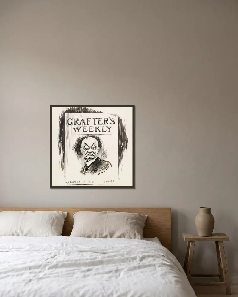 Okładka magazynu „Grafter’s Weekly”, wydawnictwo Grafter Co., Nowy Jork, z portretem surowego mężczyzny, William Henry Walker w ramie na ścianie