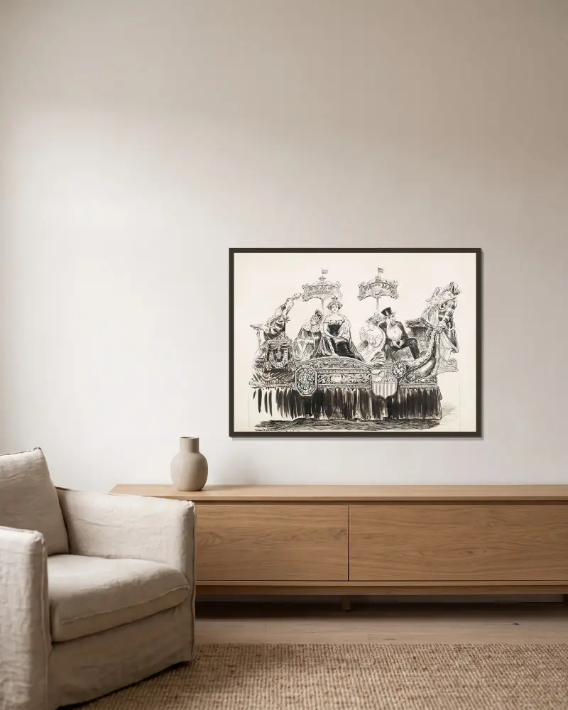 Vorschlag für einen anglo-amerikanischen Festwagen in der Krönungsparade von William Henry Walker gerahmt an einer Wand