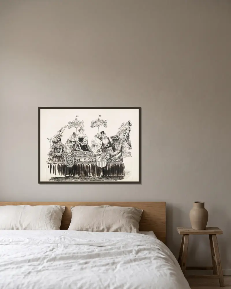 Vorschlag für einen anglo-amerikanischen Festwagen in der Krönungsparade von William Henry Walker gerahmt an einer Wand