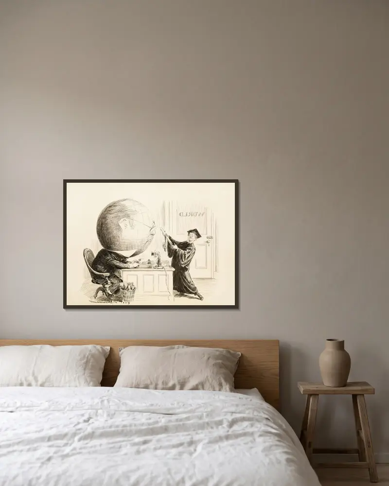 Die Welt; Willst du einen Job, hm; Was ist deine Empfehlung von William Henry Walker gerahmt an einer Wand