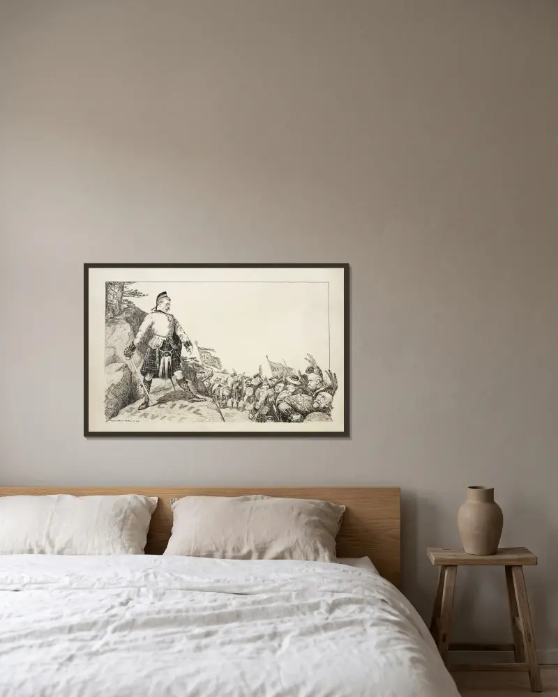 Theodore Roosevelt verteidigt einen Hügel, der den öffentlichen Dienst symbolisiert, gegen eine Armee mit Flaggen mit der Aufschrift „spoils“ und „bosses“ von William Henry Walker gerahmt an einer Wand