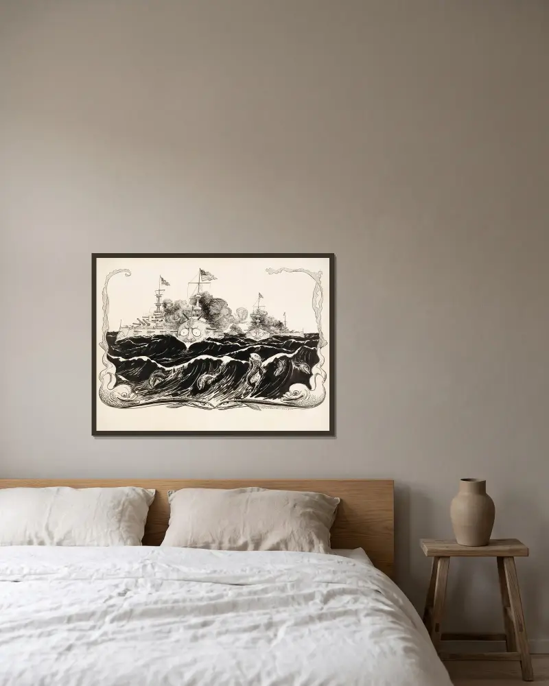 Drei amerikanische Kriegsschiffe in schwerer See von William Henry Walker gerahmt an einer Wand