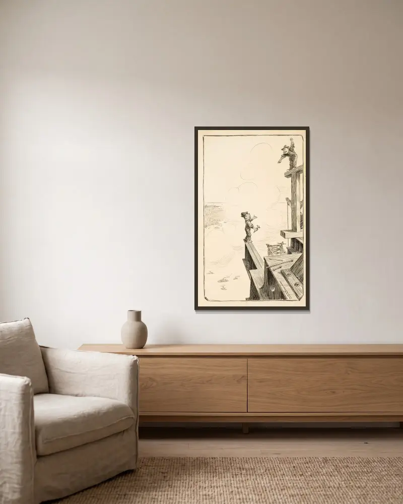 Zwei Bauarbeiter schreien sich beim Bauen eines Bauwerks an von William Henry Walker gerahmt an einer Wand