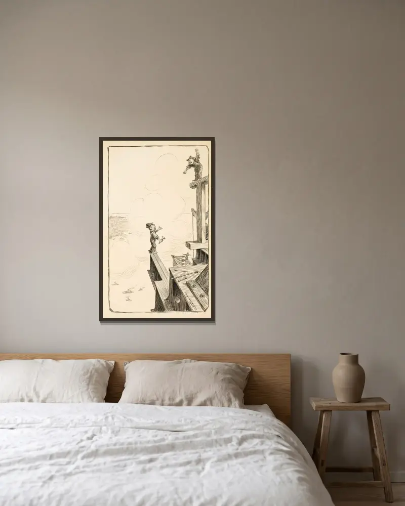 Zwei Bauarbeiter schreien sich beim Bauen eines Bauwerks an von William Henry Walker gerahmt an einer Wand
