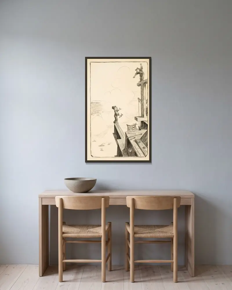 Zwei Bauarbeiter schreien sich beim Bauen eines Bauwerks an von William Henry Walker gerahmt an einer Wand