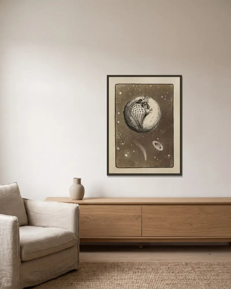 Uncle Sam als Mann im Mond von William Henry Walker gerahmt an einer Wand