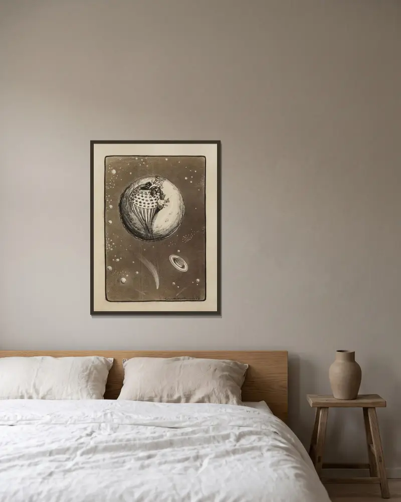 Uncle Sam als Mann im Mond von William Henry Walker gerahmt an einer Wand