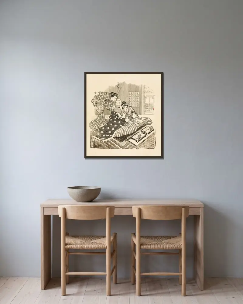 Onkel Sam in Gesellschaft einer jungen japanischen Frau von William Henry Walker gerahmt an einer Wand
