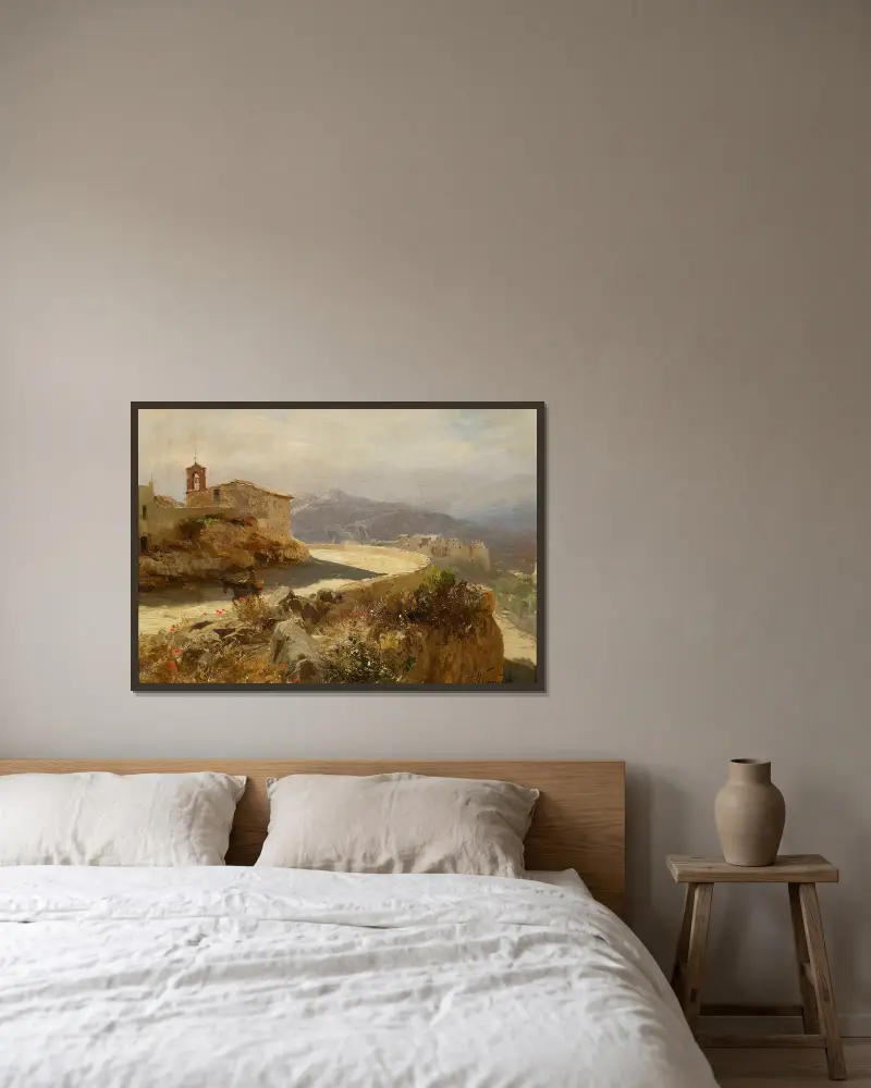 Italian landscape with a donkey av Henryk Siemiradzki inramad på en vägg