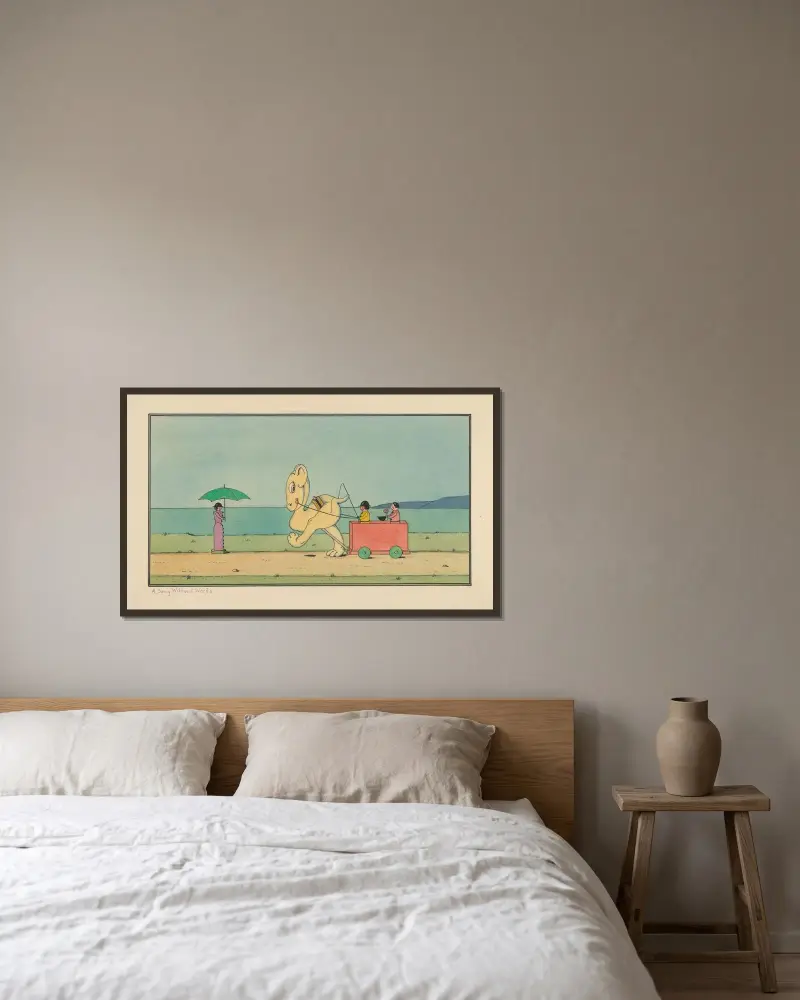 En sång utan ord, en 'Wiggle Much'-design av Herbert Crowley inramad på en vägg