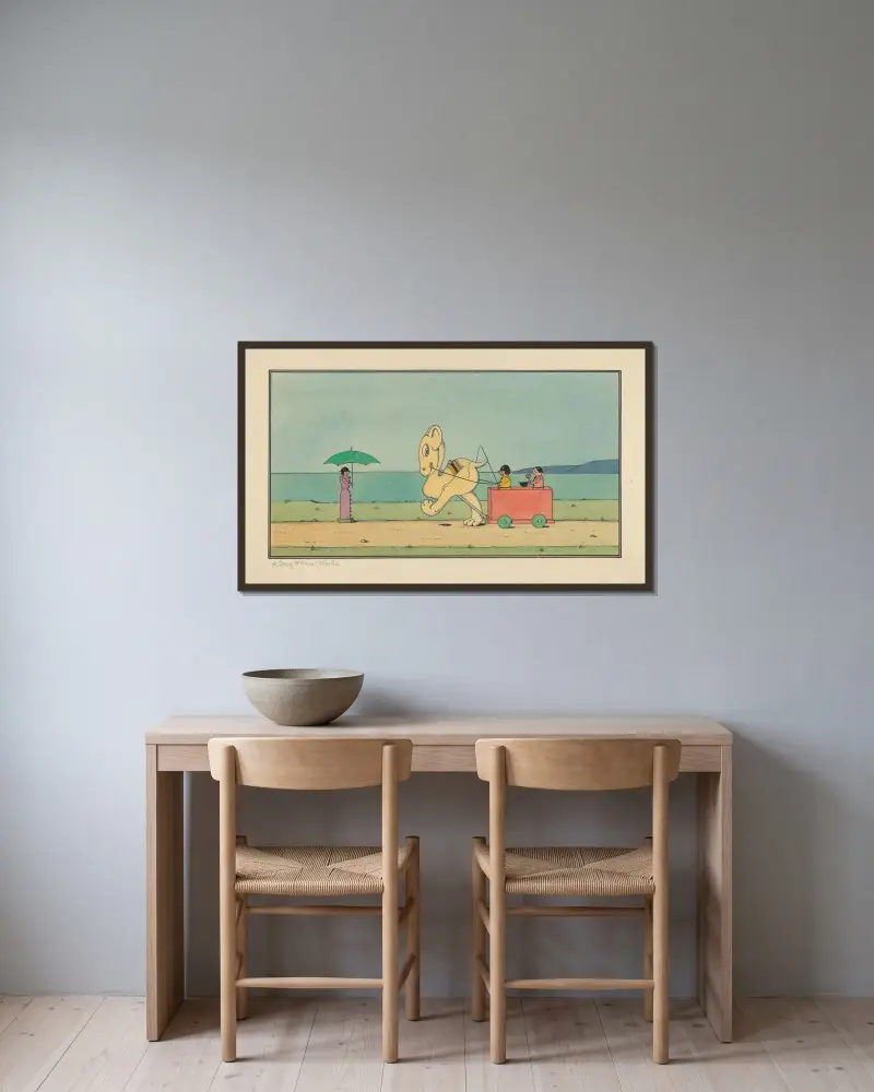 En sång utan ord, en 'Wiggle Much'-design av Herbert Crowley inramad på en vägg