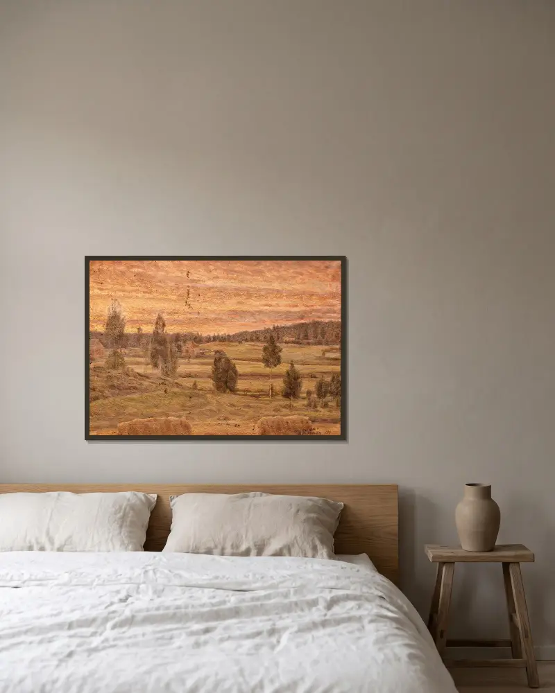 Abendlandschaft von Herman Norrman gerahmt an einer Wand