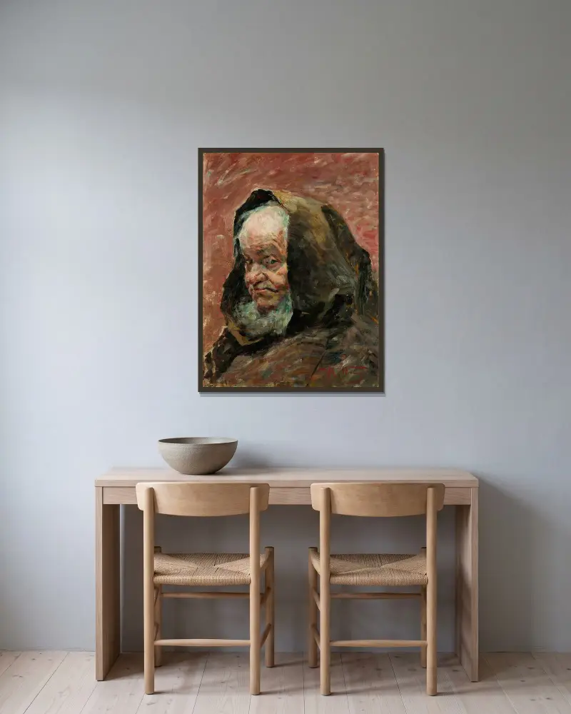 Head of an Old Man, Study av Herman Norrman inramad på en vägg