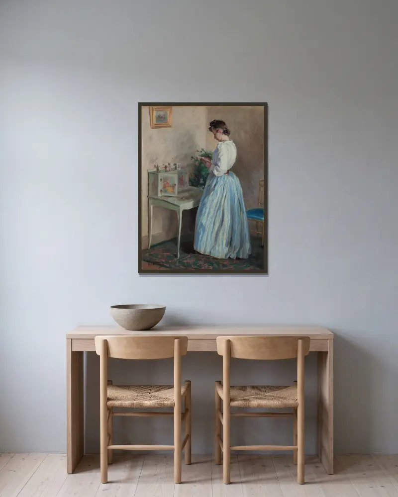 Lady reading a Letter av Herman Norrman inramad på en vägg