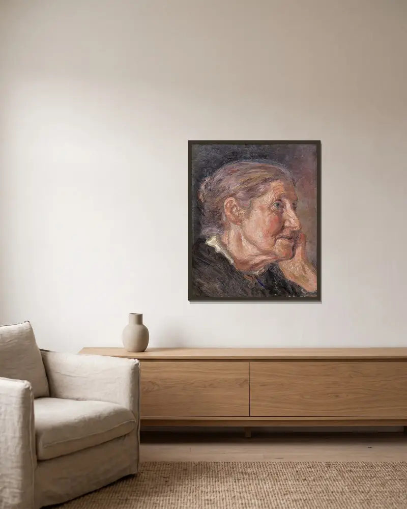 Mrs. F.M. Källgren av Herman Norrman inramad på en vägg