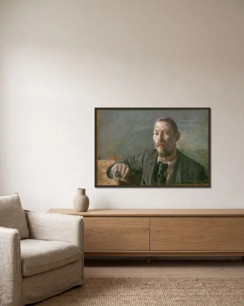 Self-portrait av Herman Norrman inramad på en vägg