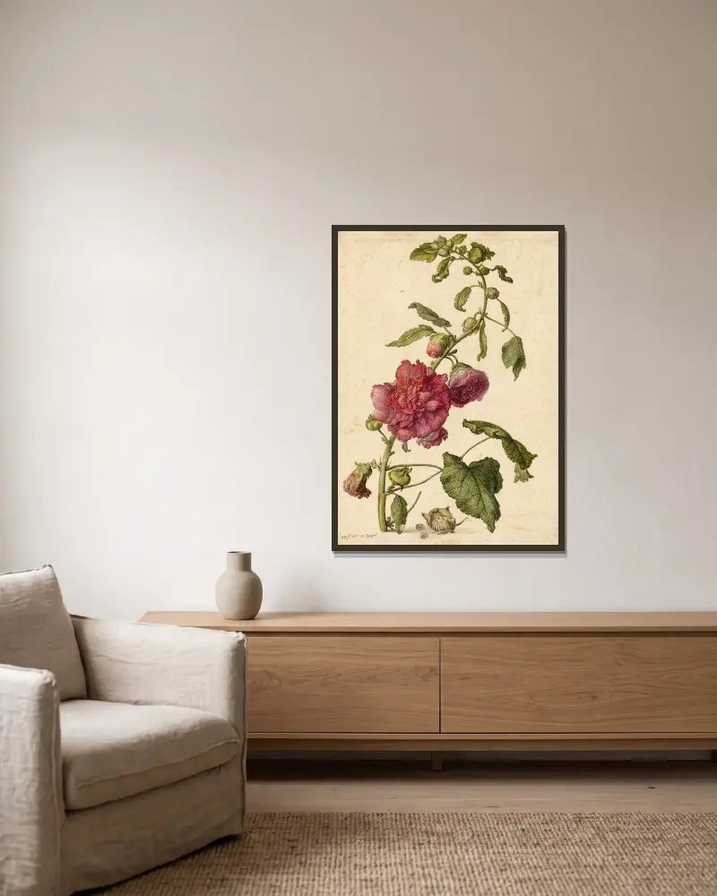 Stockrose von Herman Saftleven gerahmt an einer Wand