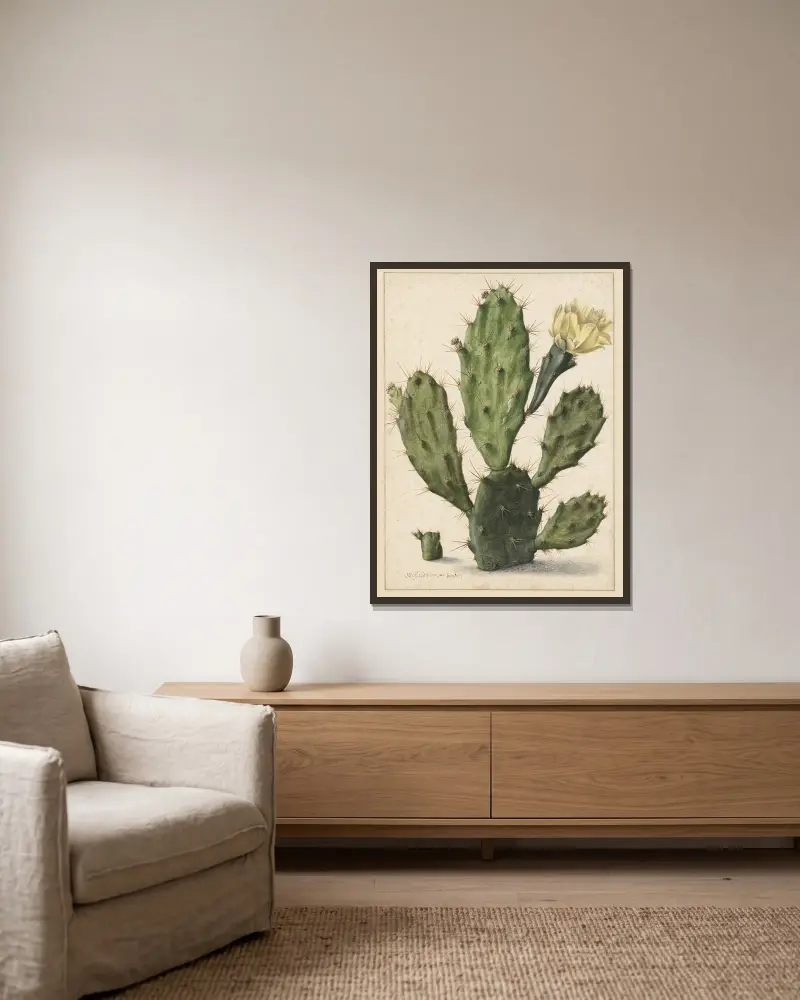 Bloeiende vijgcactus av Herman Saftleven inramad på en vägg