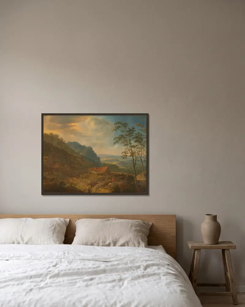 Mountainous Landscape with Farm av Herman Saftleven inramad på en vägg