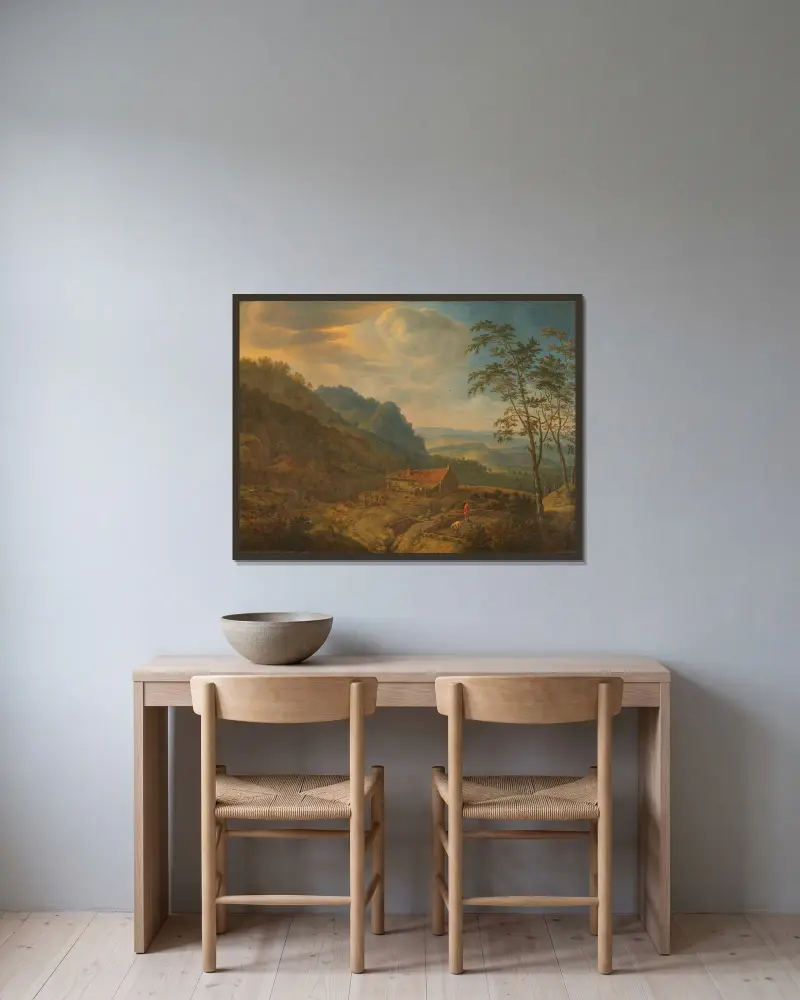 Mountainous Landscape with Farm av Herman Saftleven inramad på en vägg