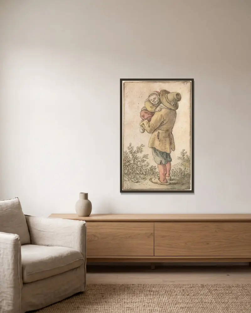Bonde med barn (1600-talet) av Herman Saftleven inramad på en vägg