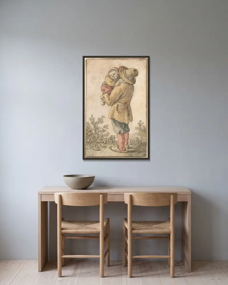 Bonde med barn (1600-talet) av Herman Saftleven inramad på en vägg