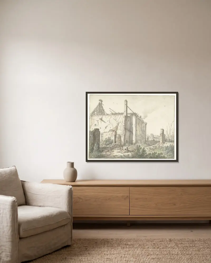 Ruïne van een huis in Utrecht av Herman Saftleven inramad på en vägg