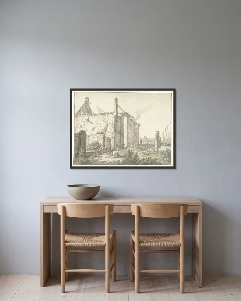Ruïne van een huis in Utrecht av Herman Saftleven inramad på en vägg