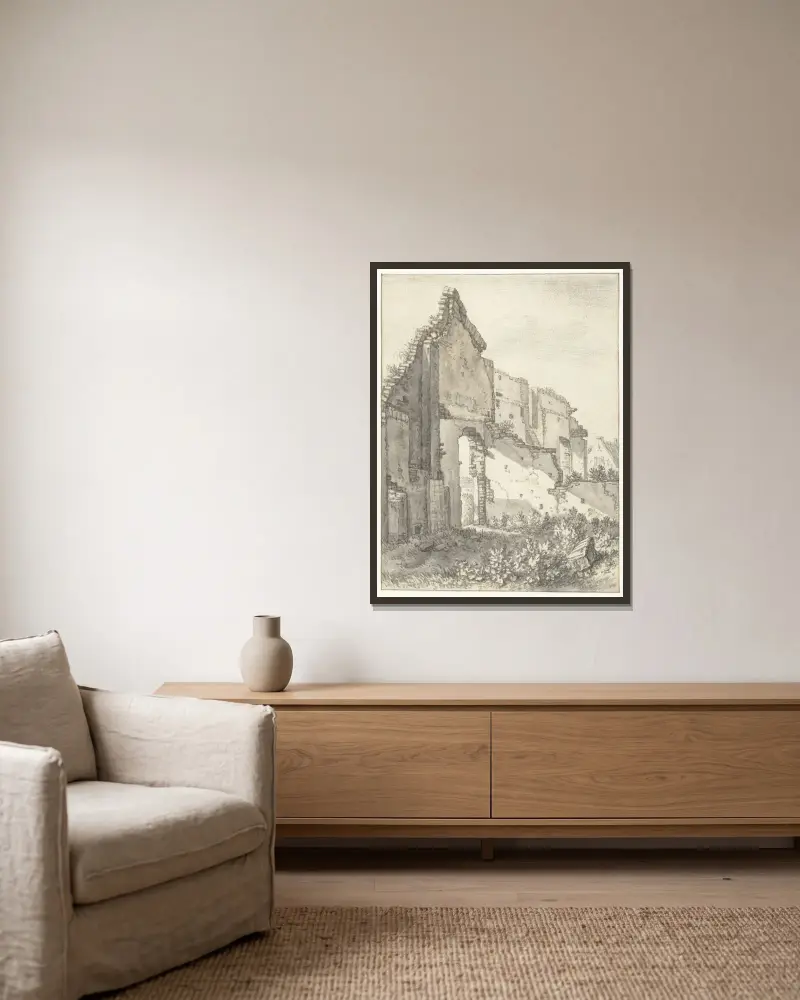 Ruïnes van een gebouw te Utrech av Herman Saftleven inramad på en vägg
