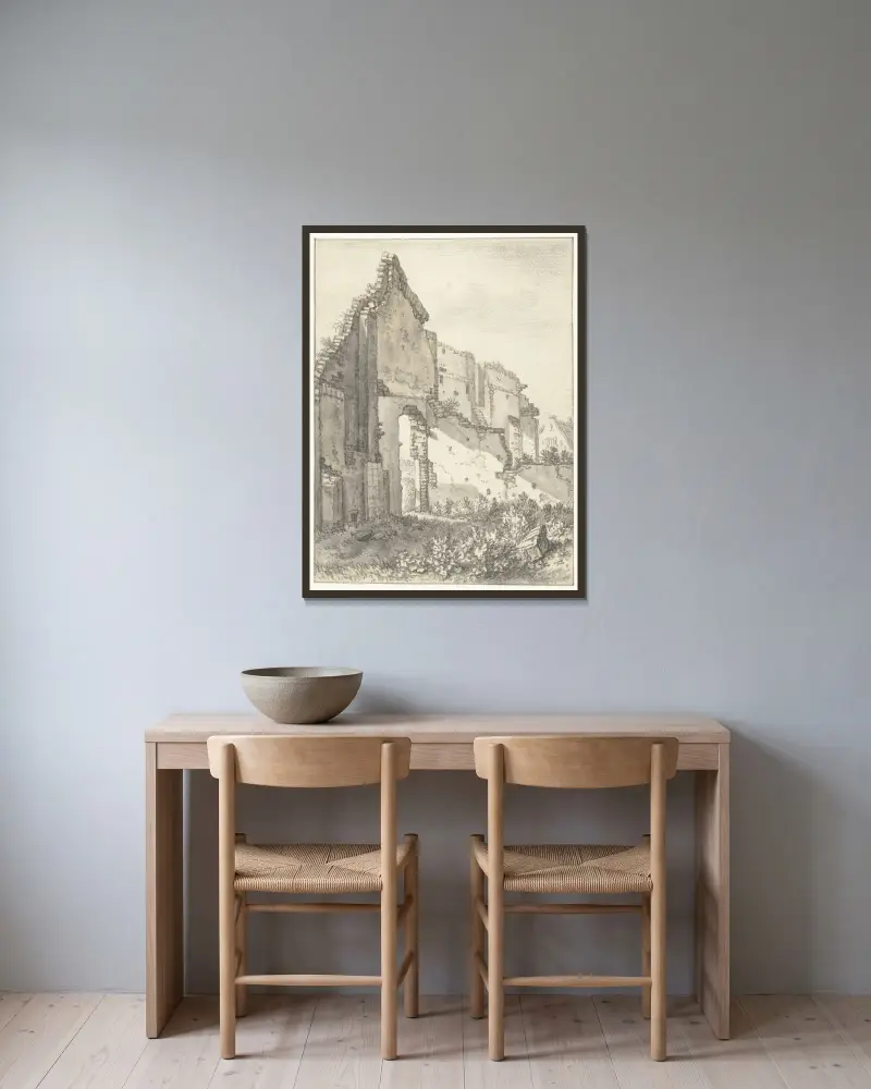 Ruïnes van een gebouw te Utrech av Herman Saftleven inramad på en vägg
