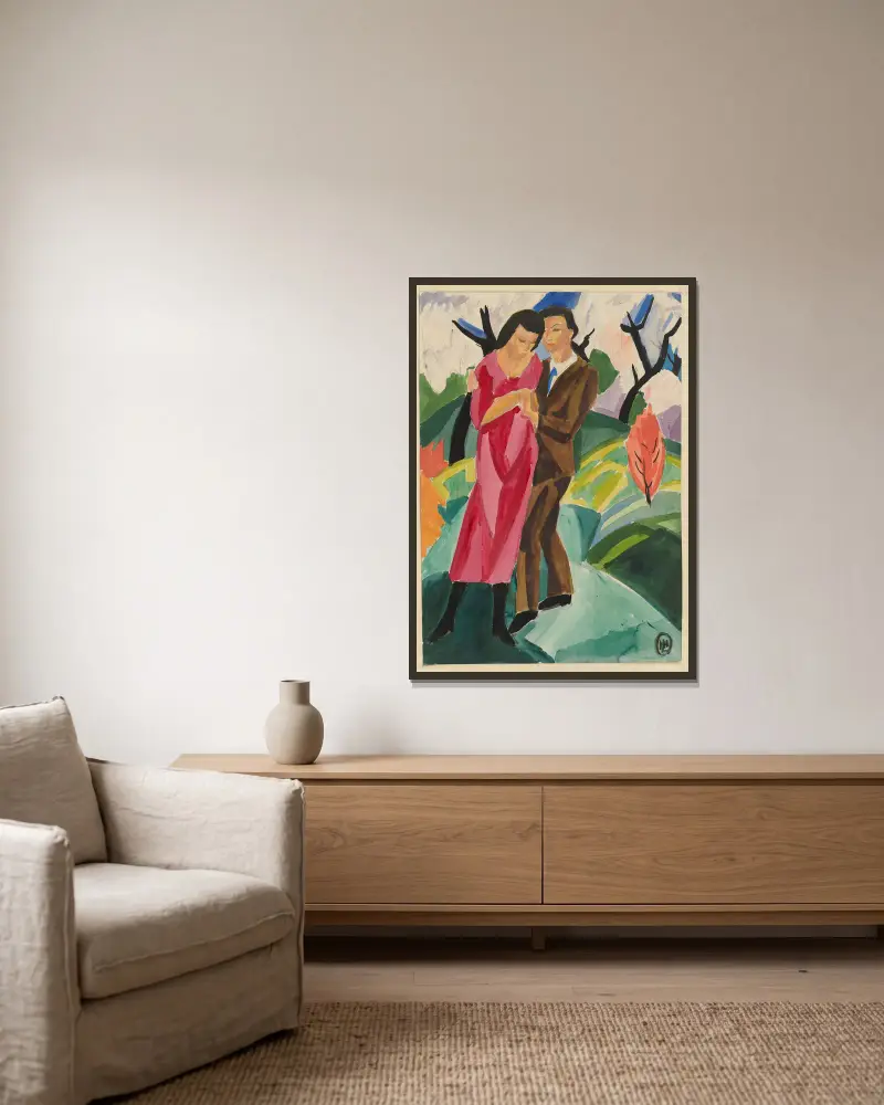 Paar im Freien von Hermann Lismann gerahmt an einer Wand