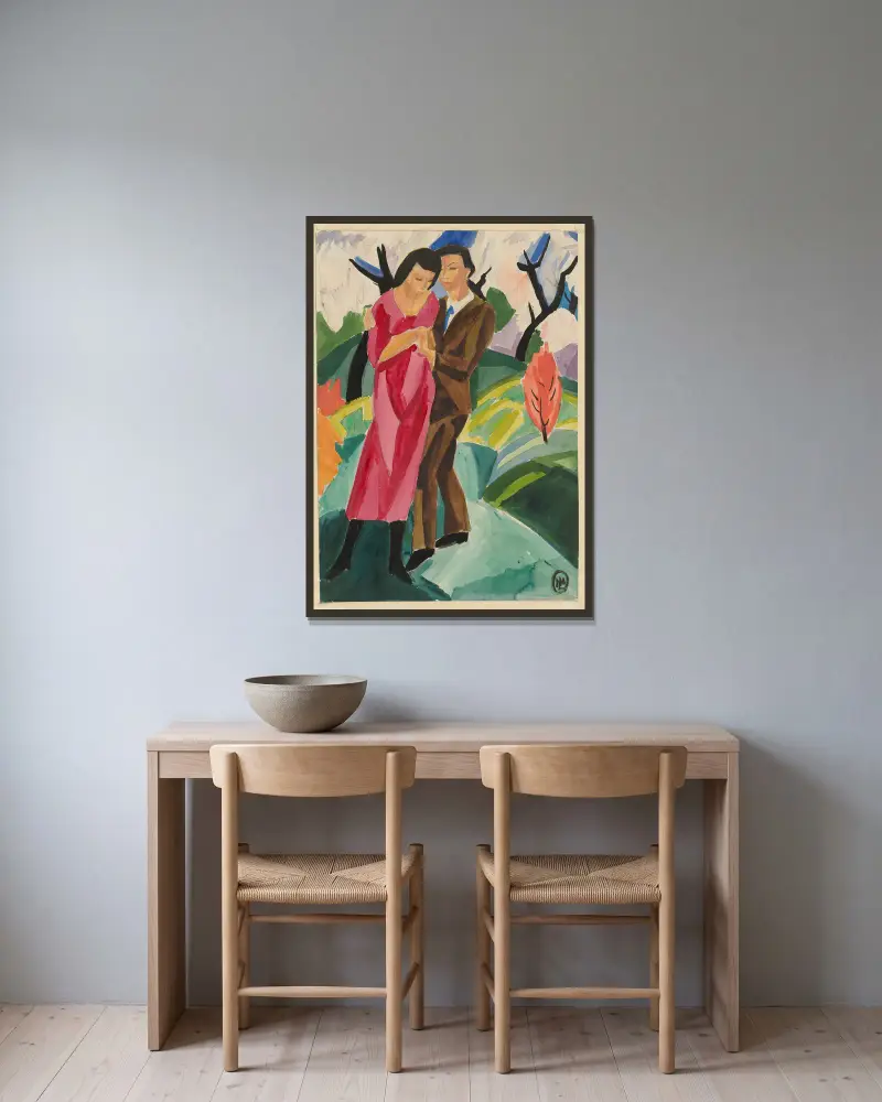 Paar im Freien von Hermann Lismann gerahmt an einer Wand