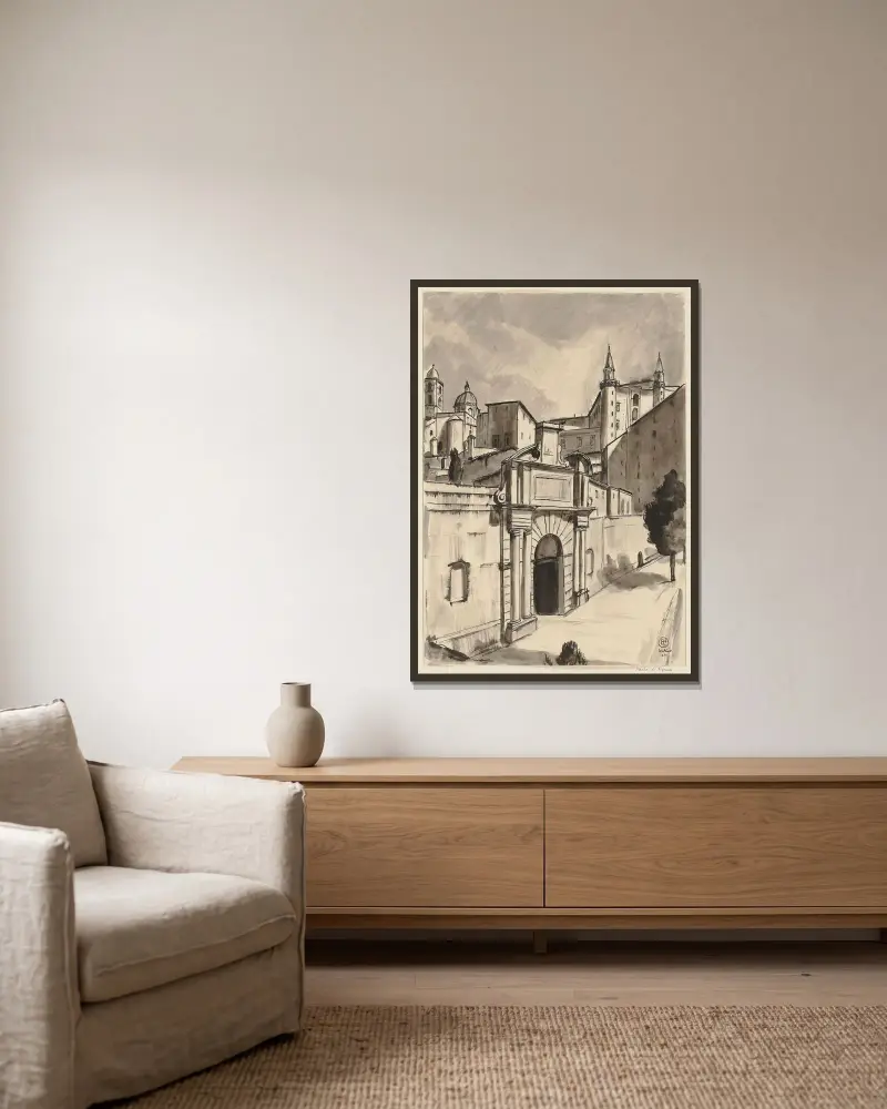 Porta Valbona i Urbino av Hermann Lismann inramad på en vägg