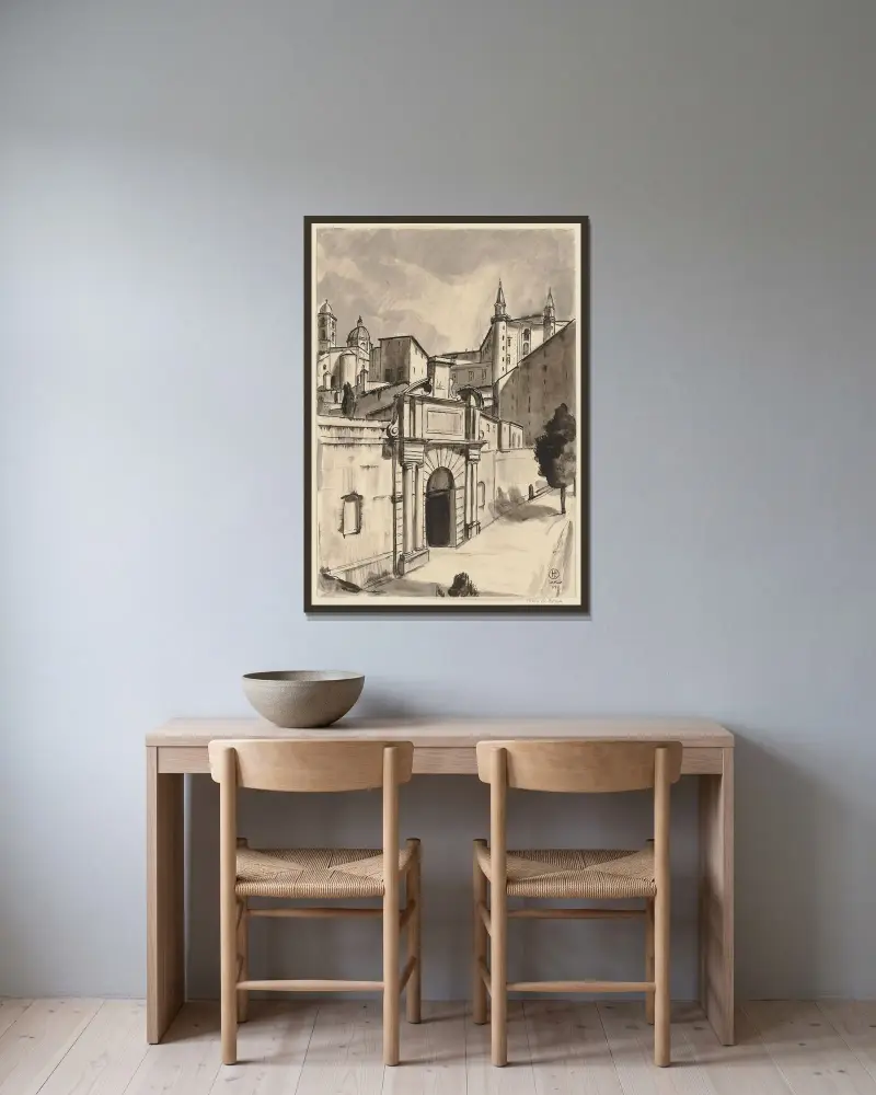 Porta Valbona i Urbino av Hermann Lismann inramad på en vägg