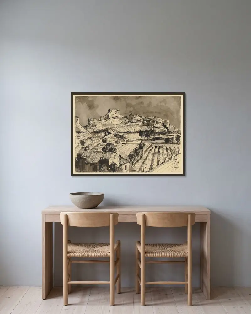 Les Baux-de-Provence av Hermann Lismann inramad på en vägg