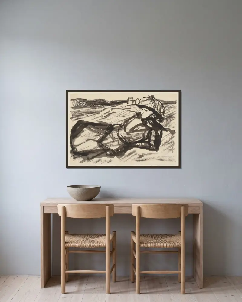 Liegende Frau mit Hut von Hermann Lismann gerahmt an einer Wand