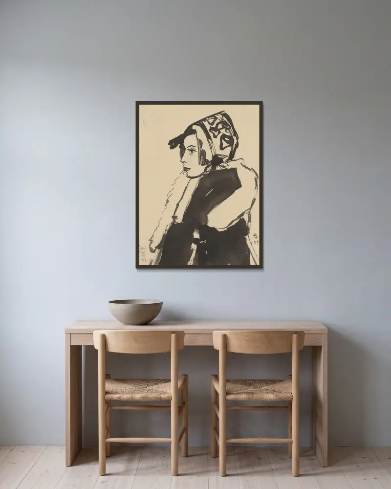 Dívka s čepicí a šálou, Hermann Lismann v rámu na stěně