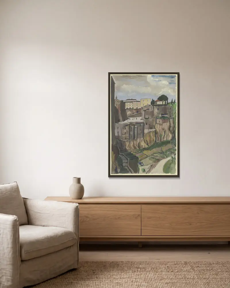 Pitigliano av Hermann Lismann inramad på en vägg