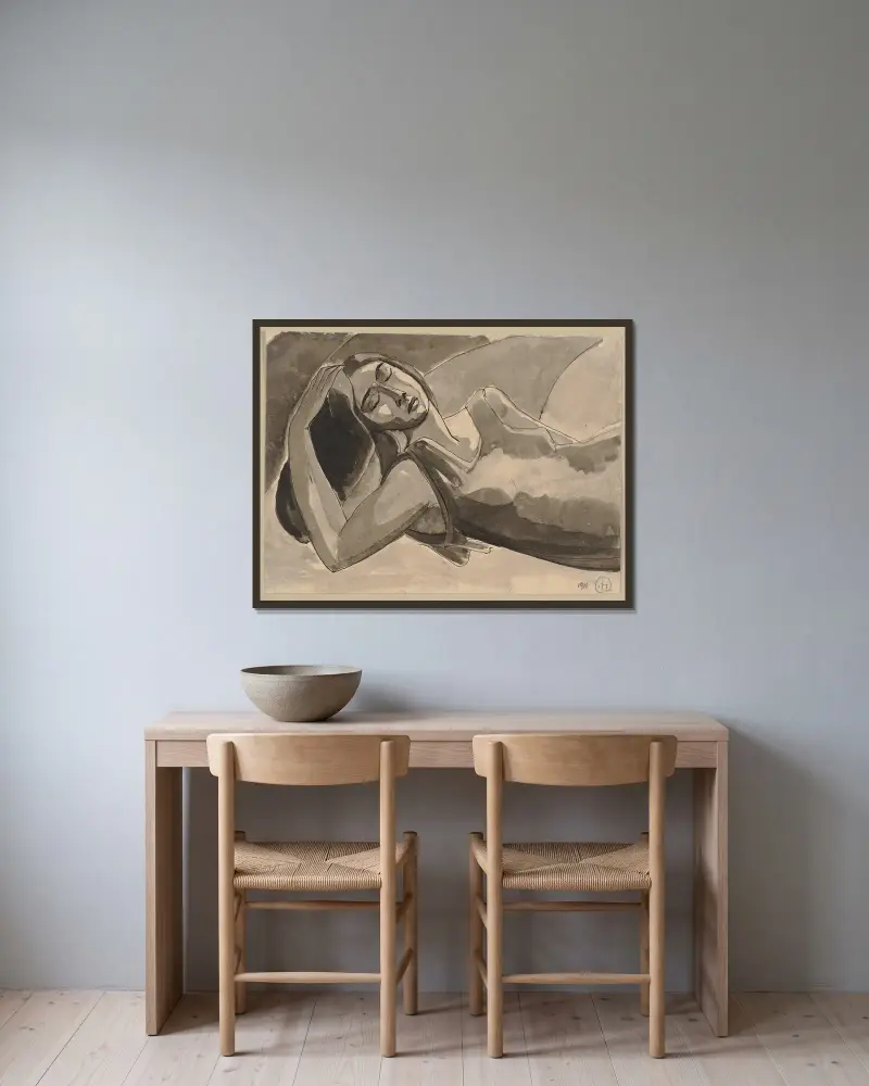 Reclined woman av Hermann Lismann inramad på en vägg