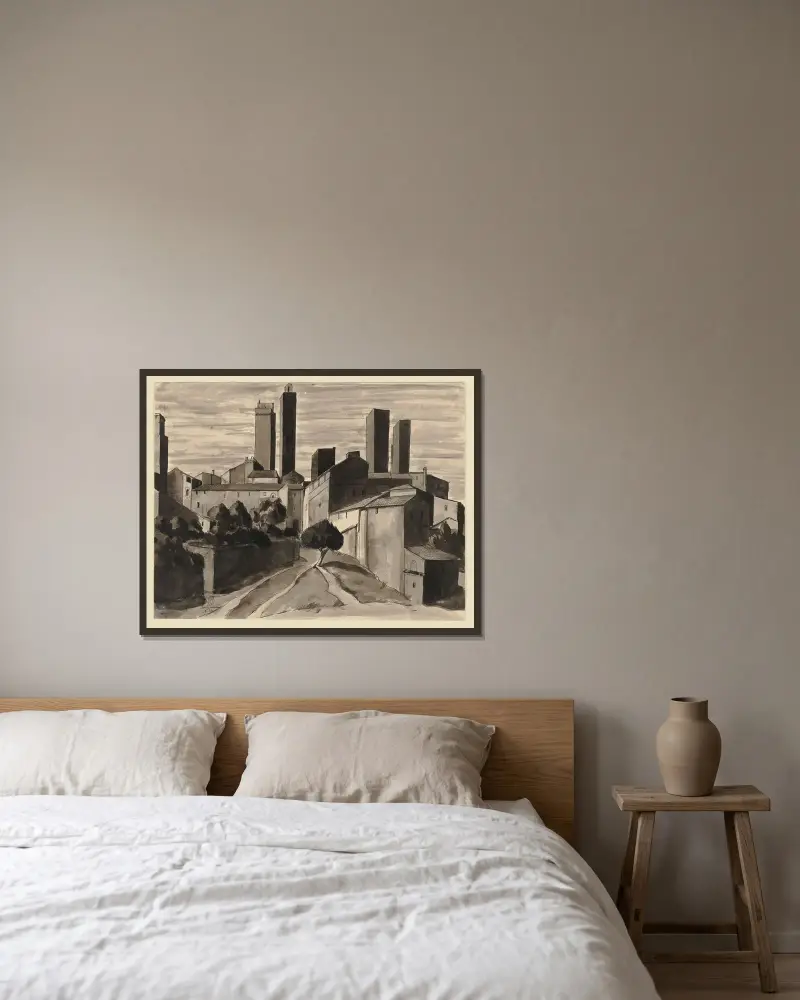 San Gimignano av Hermann Lismann inramad på en vägg