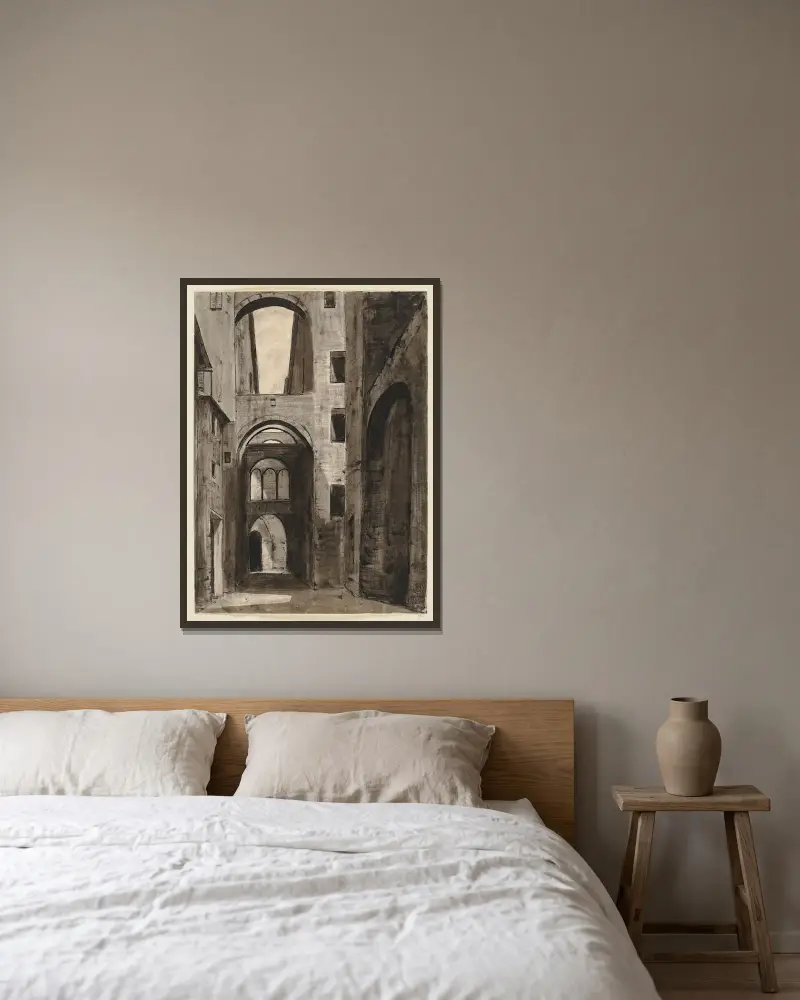 Via Galluzza, Siena av Hermann Lismann inramad på en vägg