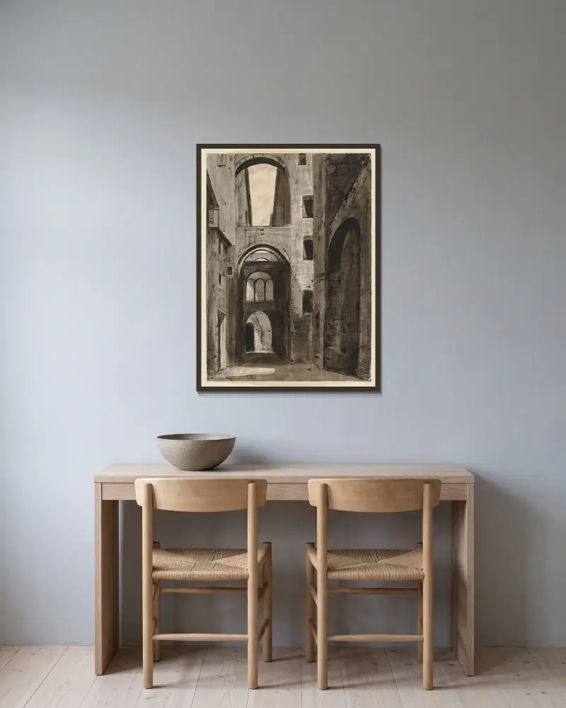 Via Galluzza, Siena av Hermann Lismann inramad på en vägg